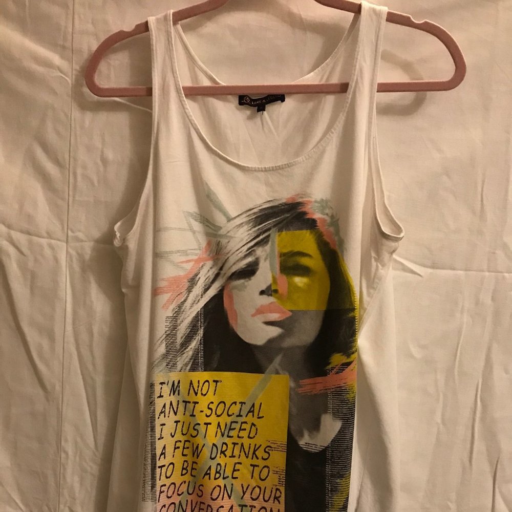 Love & Legend White Printed Tank Top; Size X